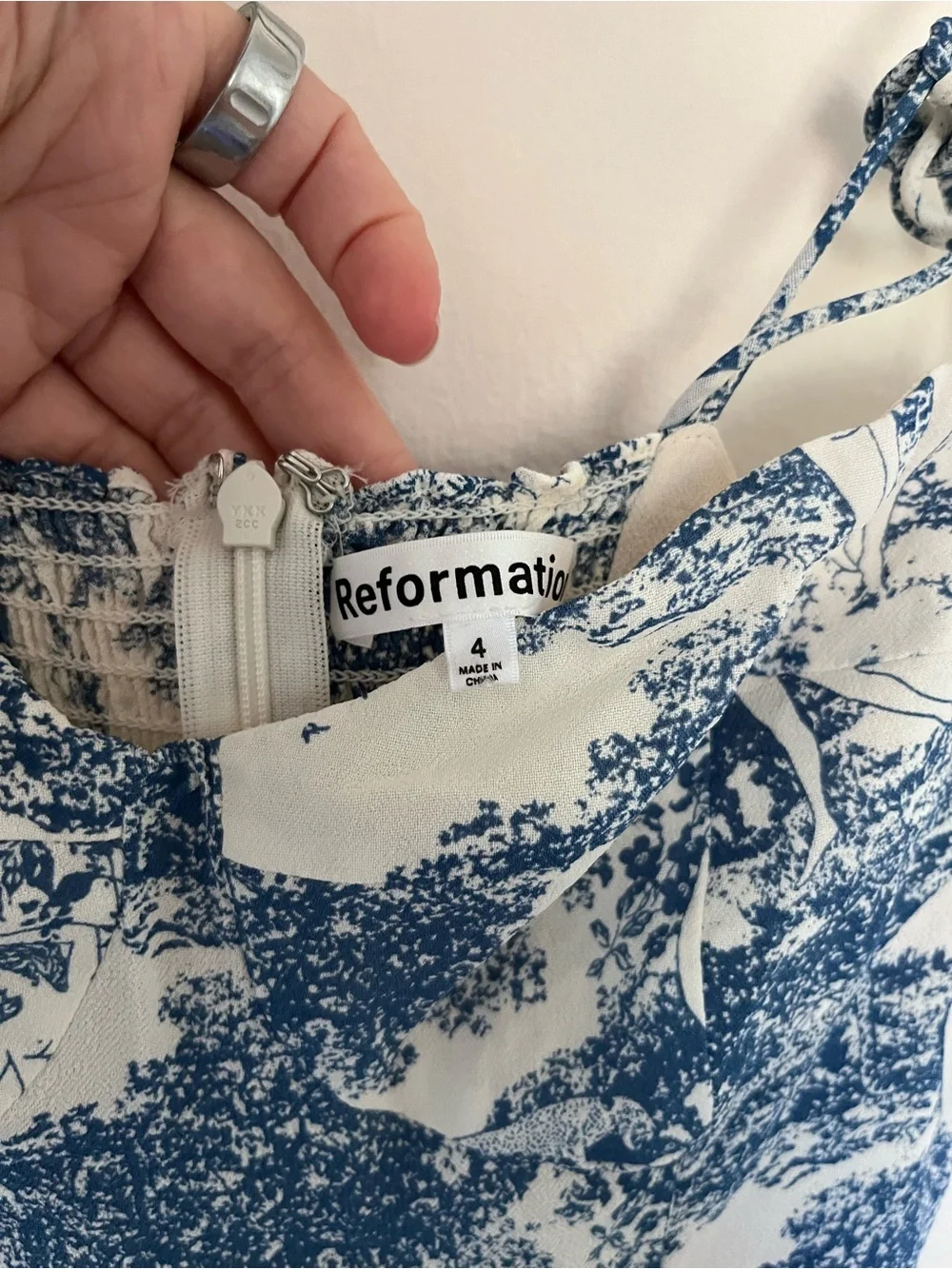 Reformation Blue and White Toile Slip Dress
